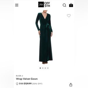 NWT Eliza J Wrap Velvet Gown in Emerald. Size 14.